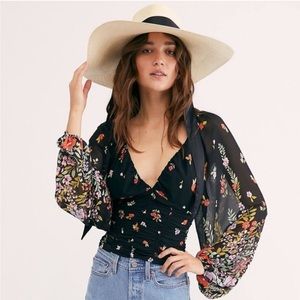 Free People Black Floral Blouse